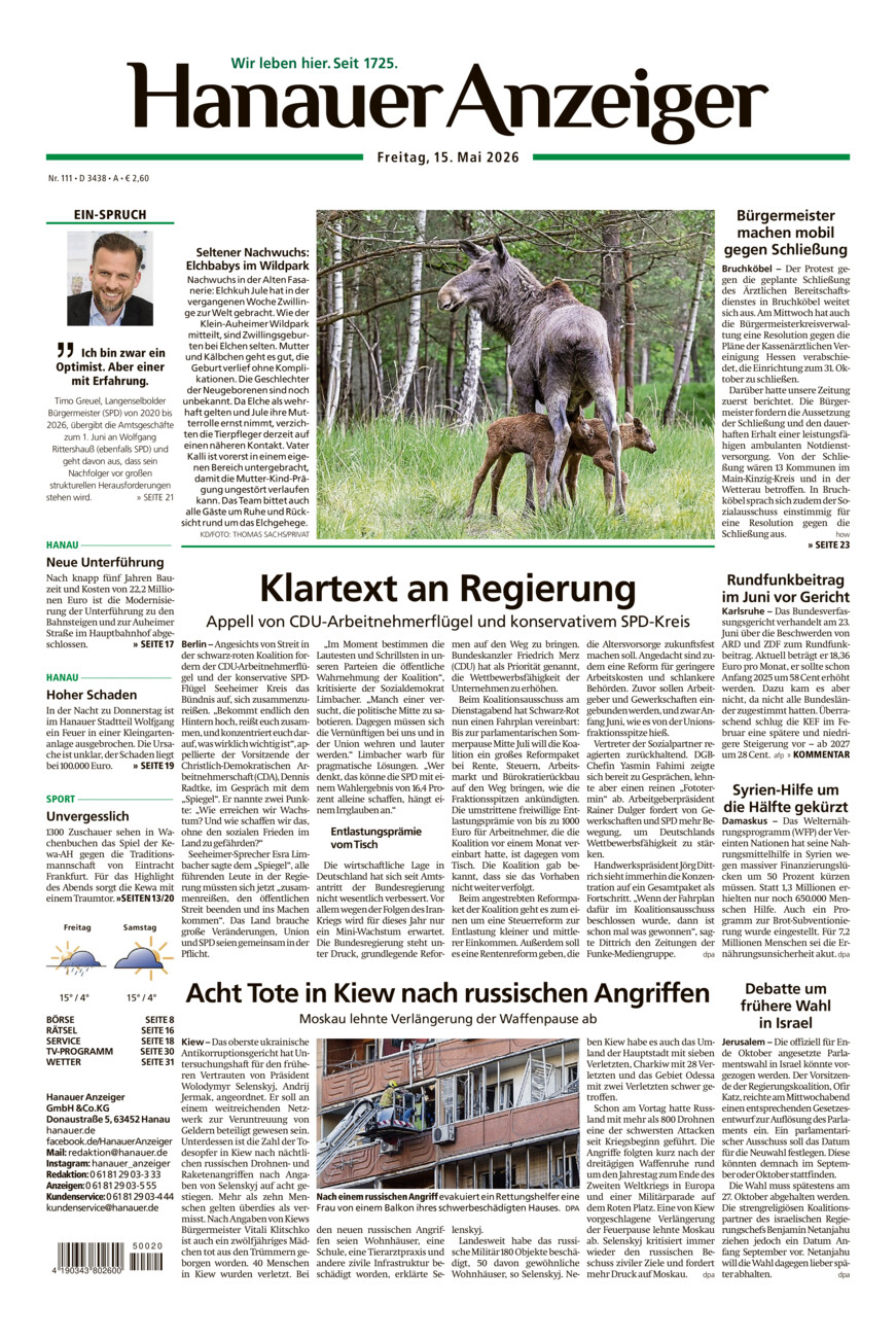 Hanauer Anzeiger vom Freitag, 15.05.2026
