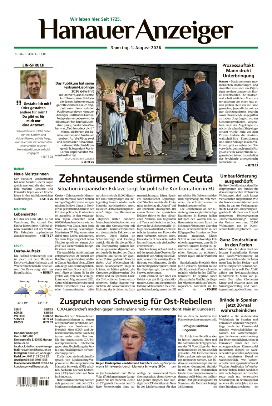 Hanauer Anzeiger vom Samstag, 01.08.2026