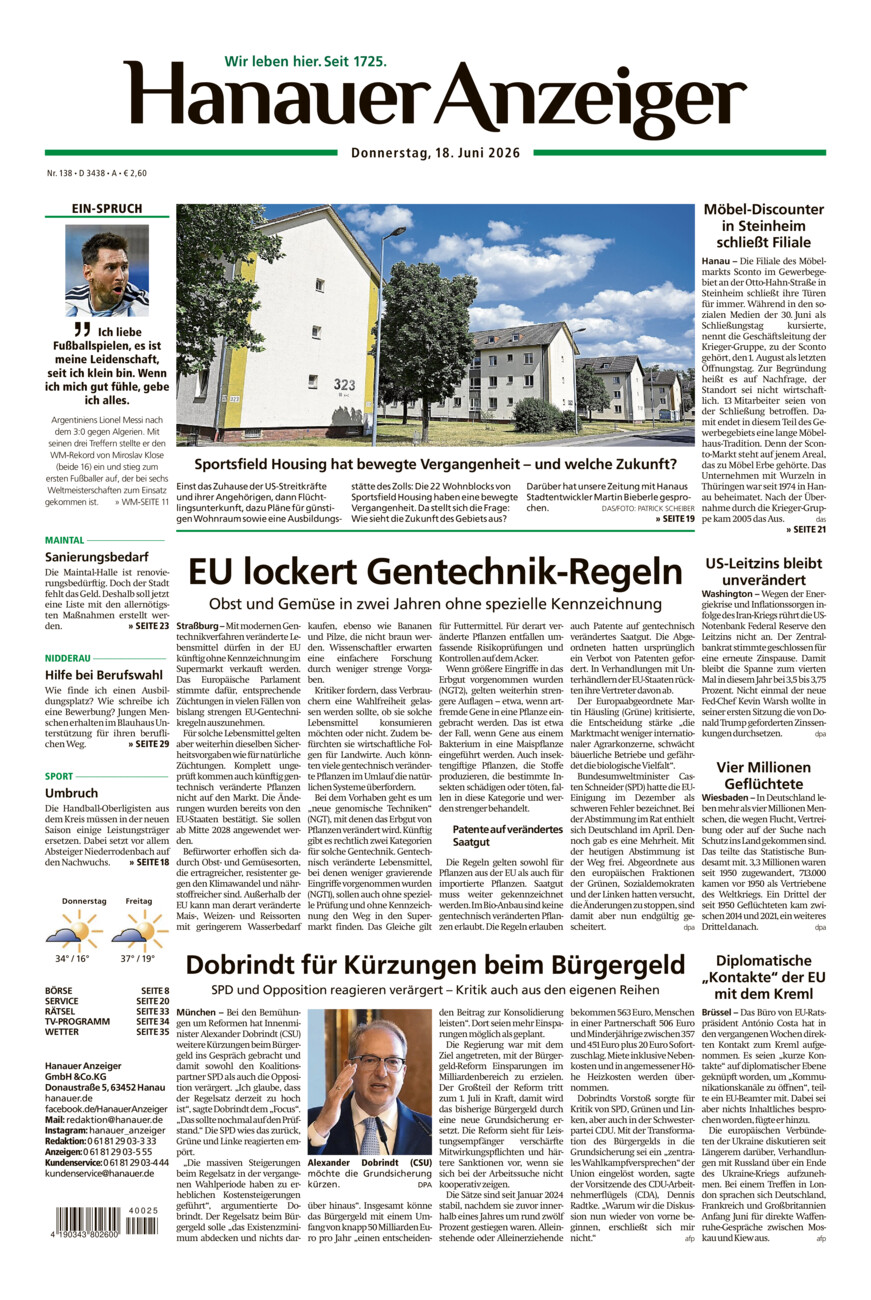 Hanauer Anzeiger vom Donnerstag, 18.06.2026