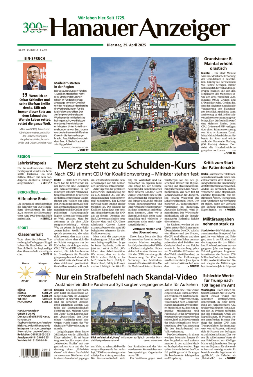 Hanauer Anzeiger vom Dienstag, 29.04.2025