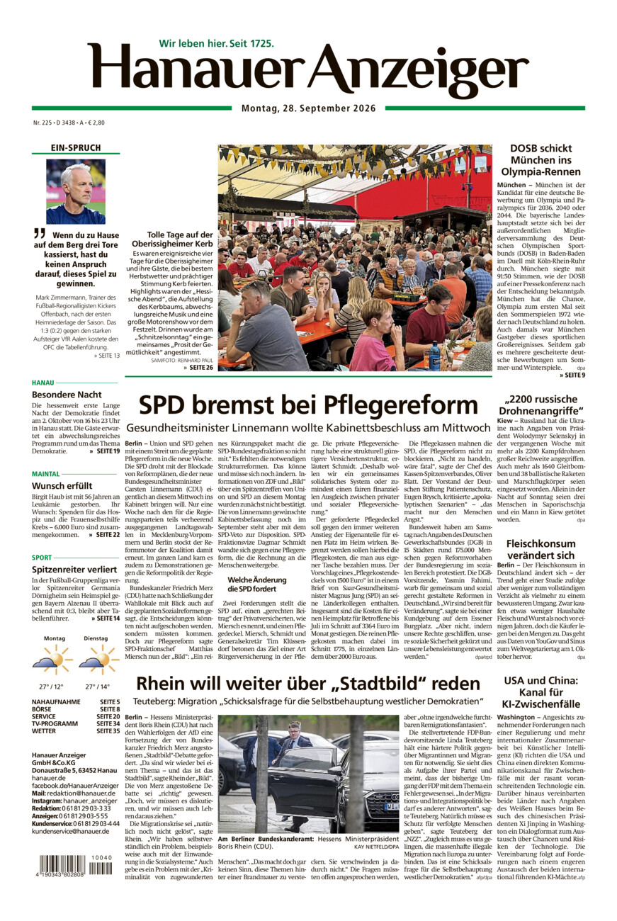 Hanauer Anzeiger vom Montag, 28.09.2026