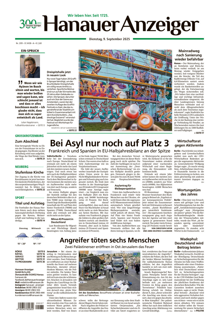 Hanauer Anzeiger vom Dienstag, 09.09.2025