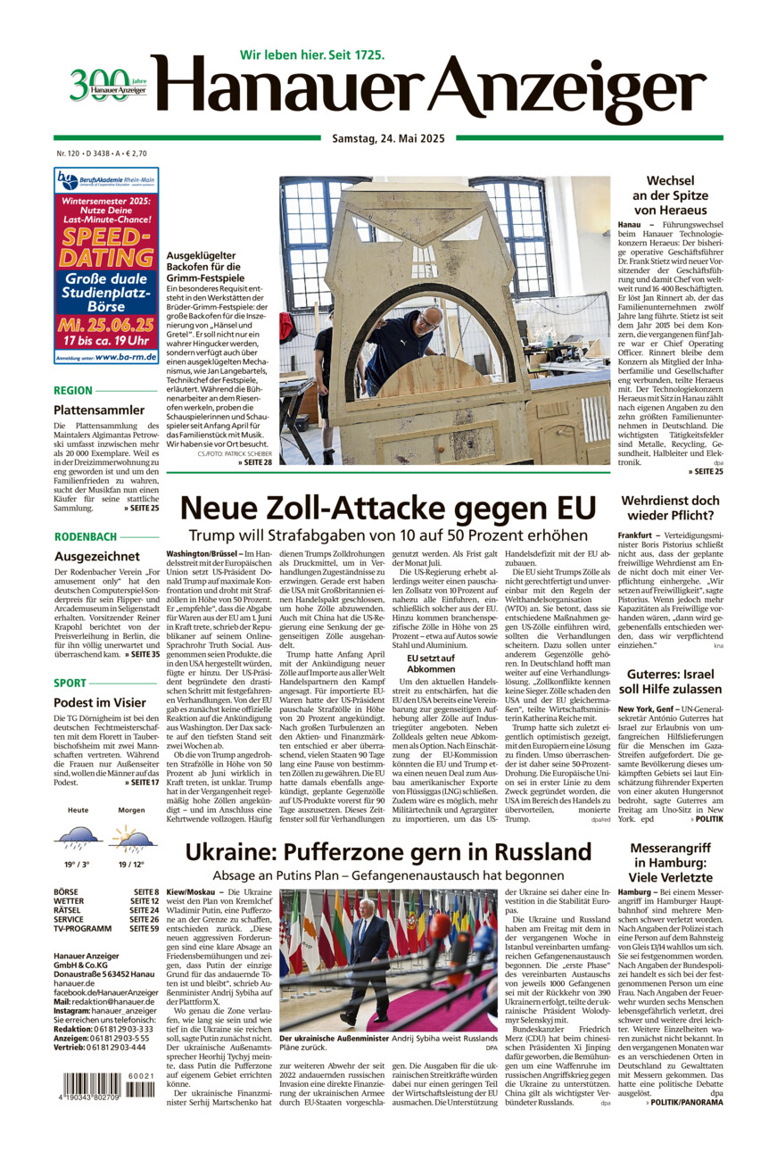 Hanauer Anzeiger vom Samstag, 24.05.2025