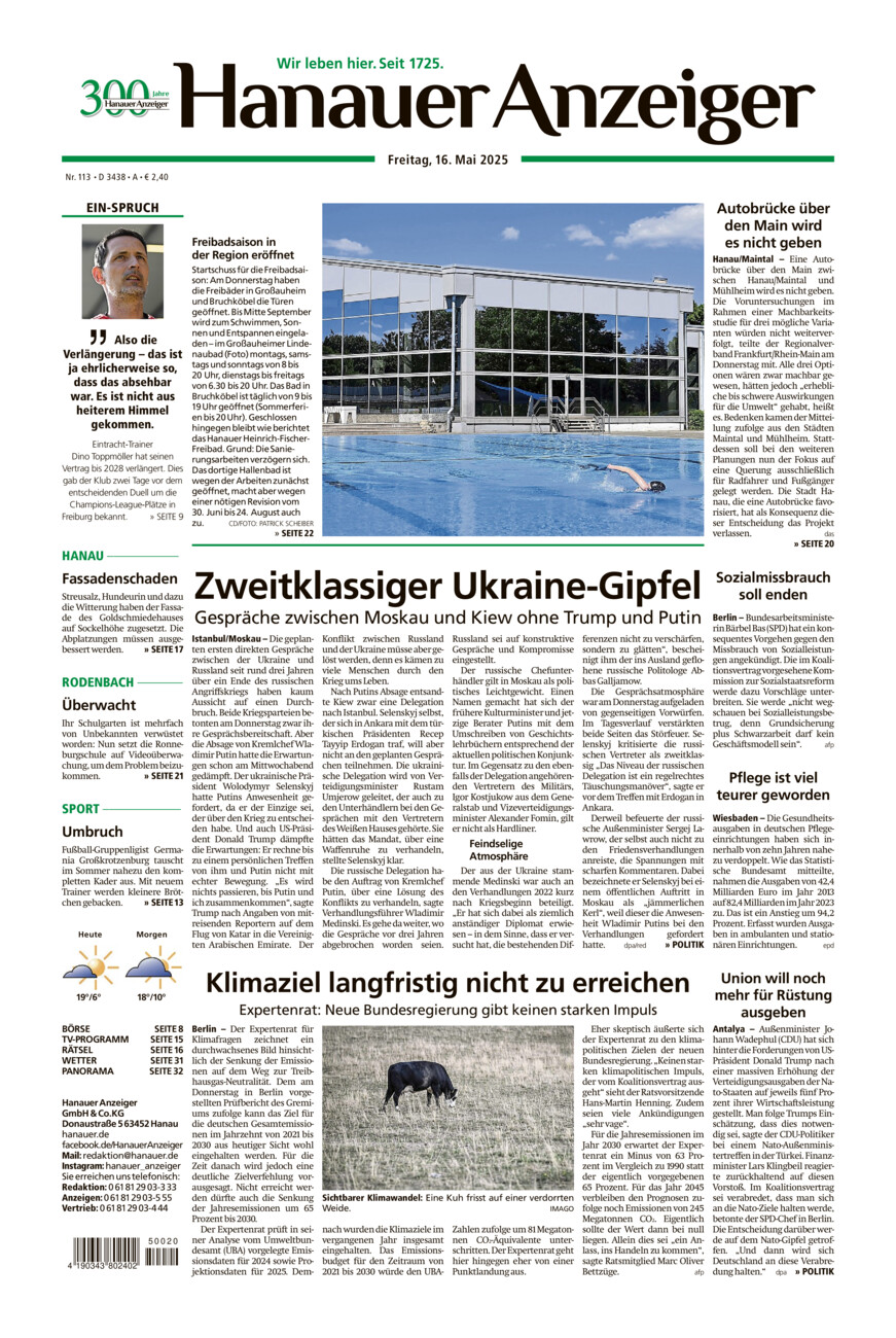 Hanauer Anzeiger vom Freitag, 16.05.2025