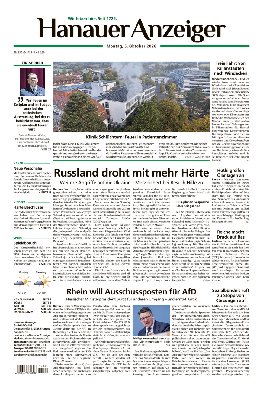 Hanauer Anzeiger vom Montag, 05.10.2026