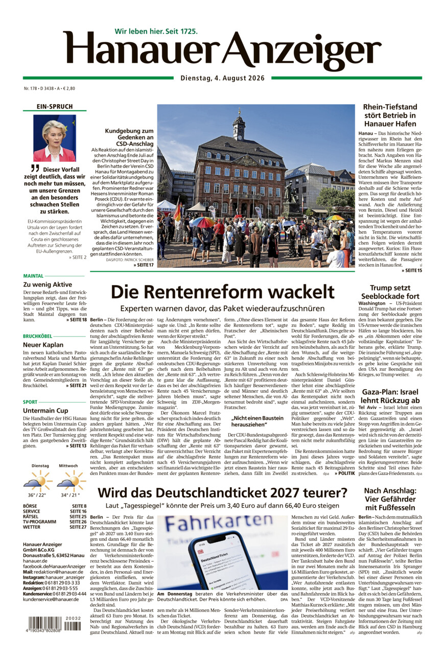 Hanauer Anzeiger vom Dienstag, 04.08.2026