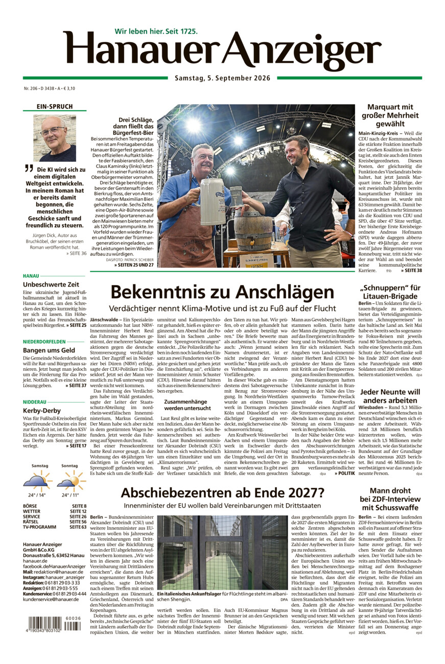Hanauer Anzeiger vom Samstag, 05.09.2026