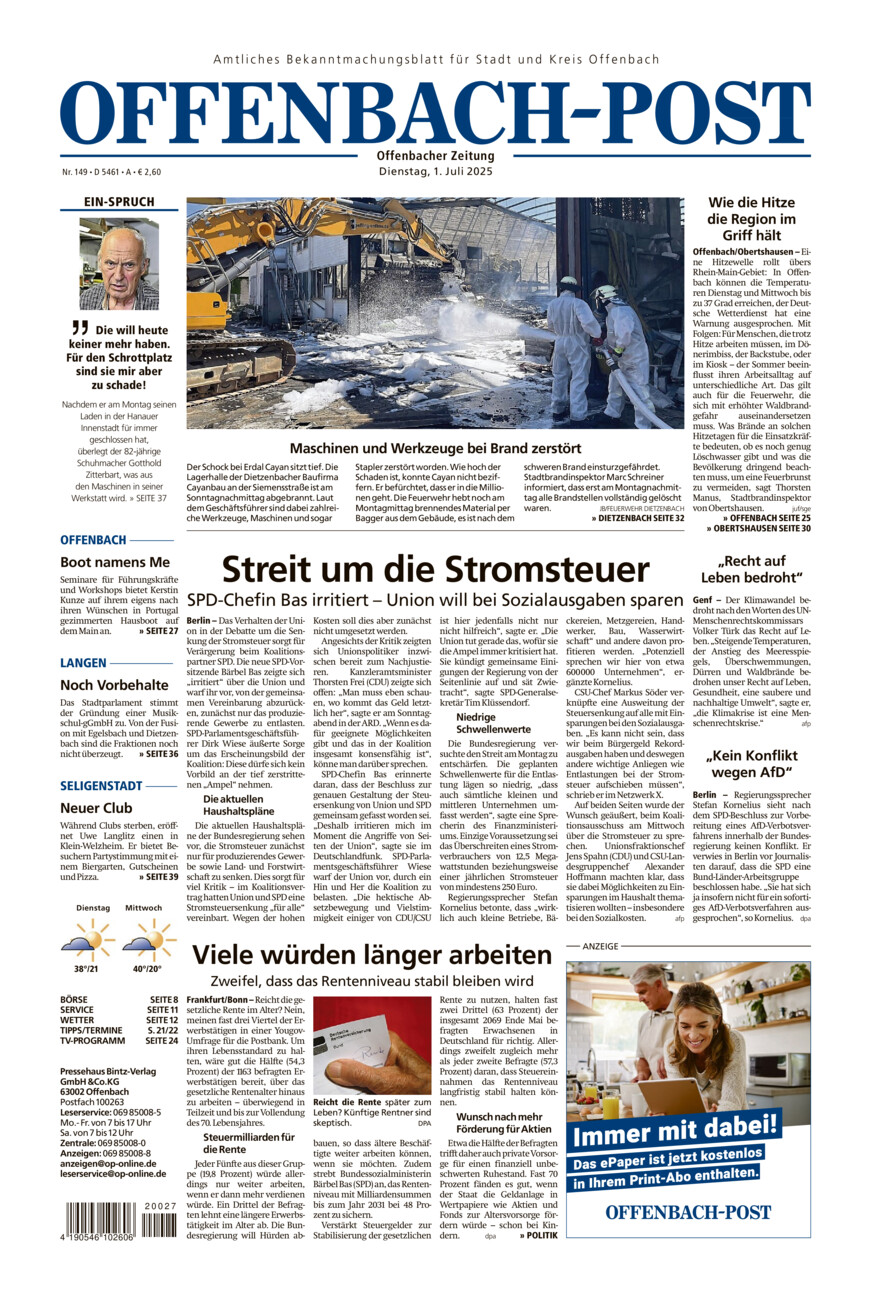 Offenbach-Post vom Dienstag, 01.07.2025