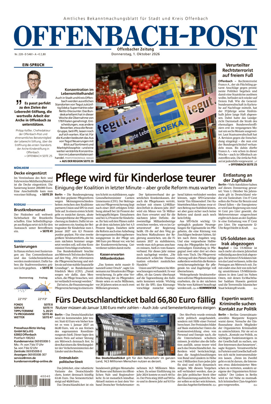 Offenbach-Post vom Donnerstag, 01.10.2026