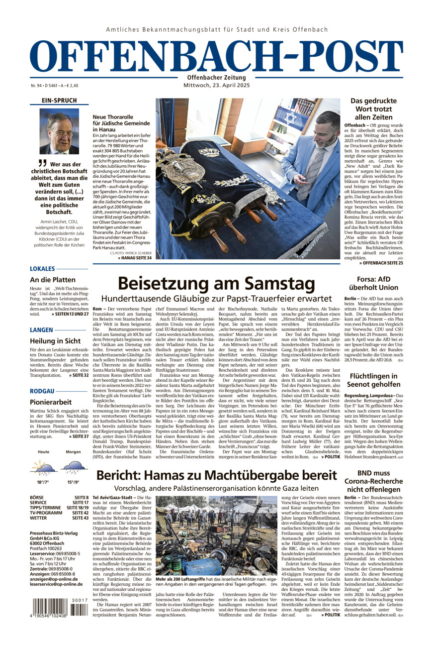 Offenbach-Post vom Mittwoch, 23.04.2025