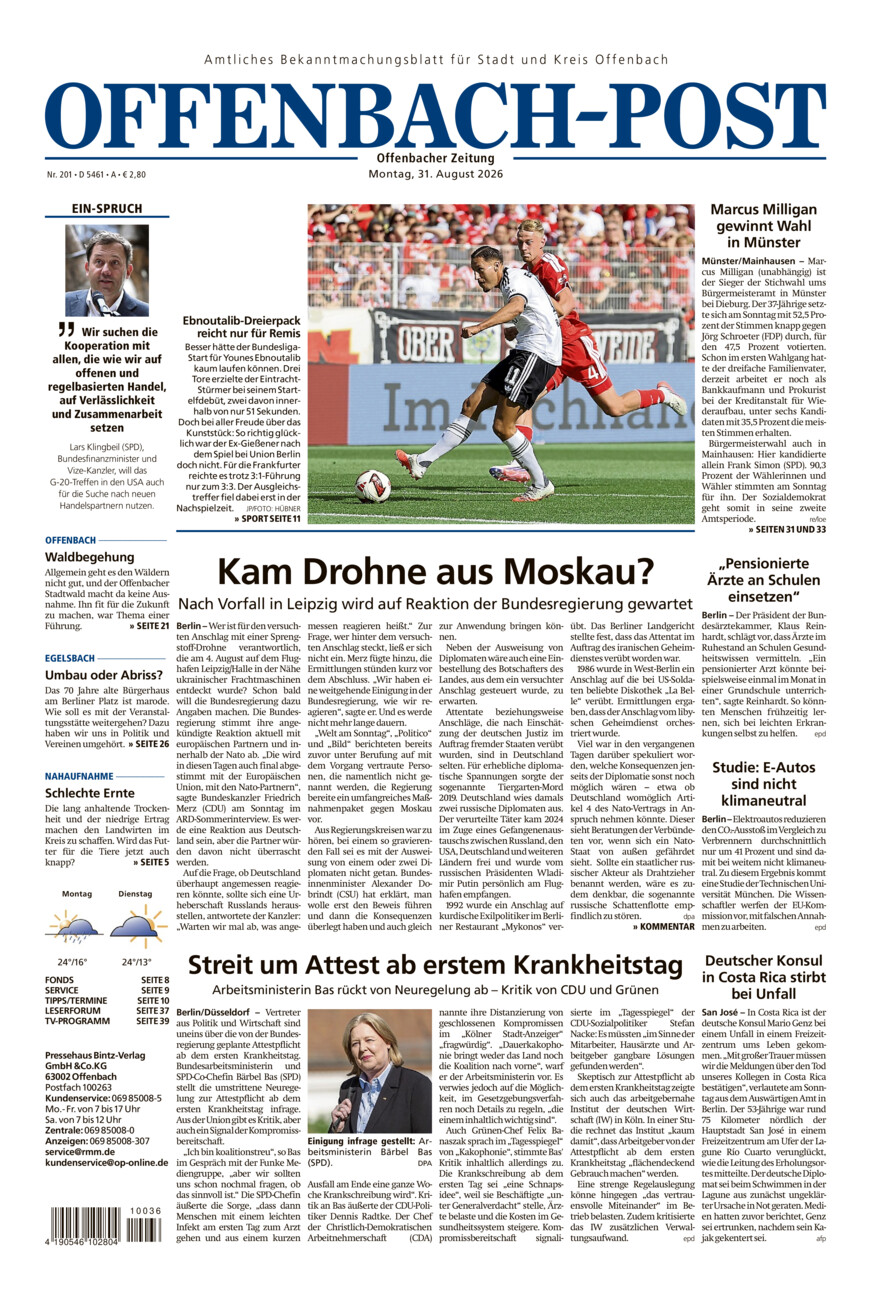 Offenbach-Post vom Montag, 31.08.2026