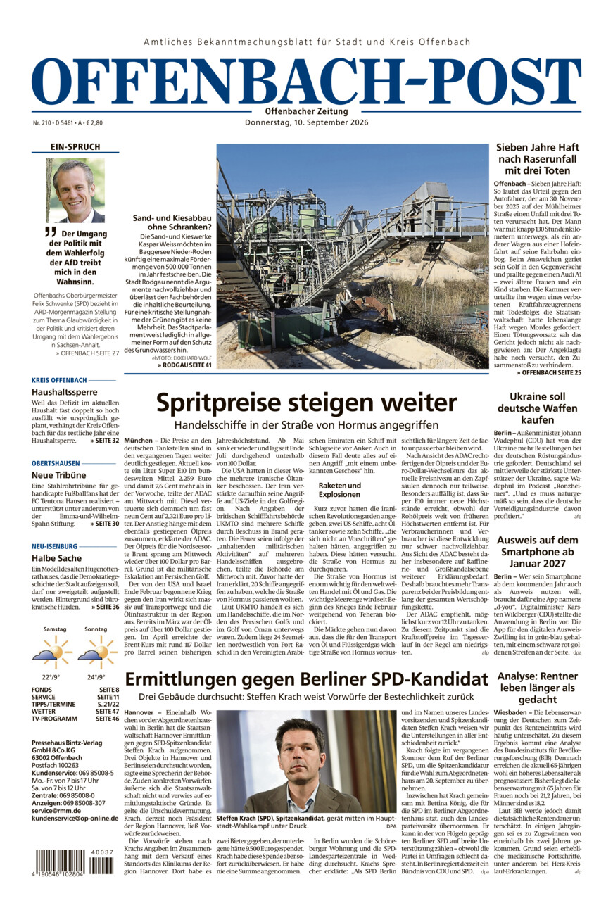 Offenbach-Post vom Donnerstag, 10.09.2026