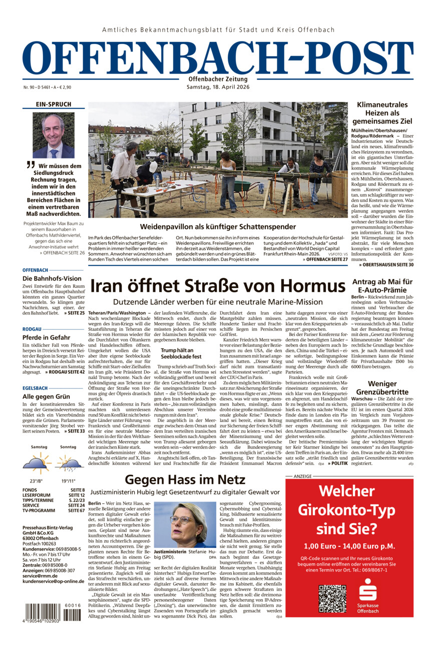 Offenbach-Post vom Samstag, 18.04.2026