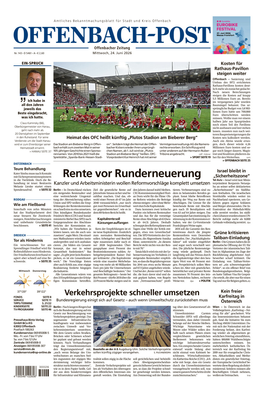 Offenbach-Post vom Mittwoch, 24.06.2026