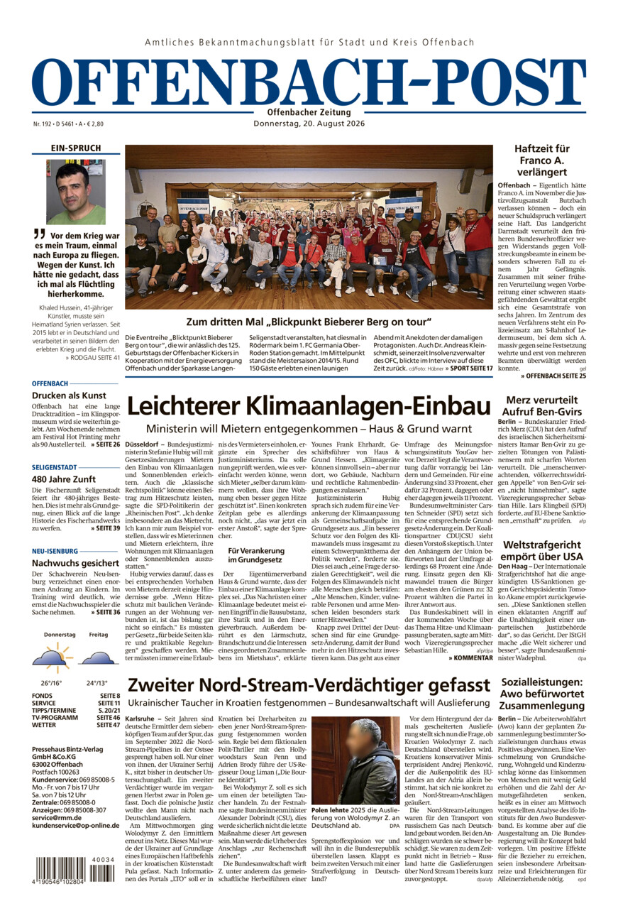 Offenbach-Post vom Donnerstag, 20.08.2026