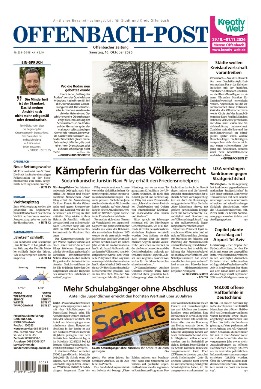 Offenbach-Post vom Samstag, 10.10.2026