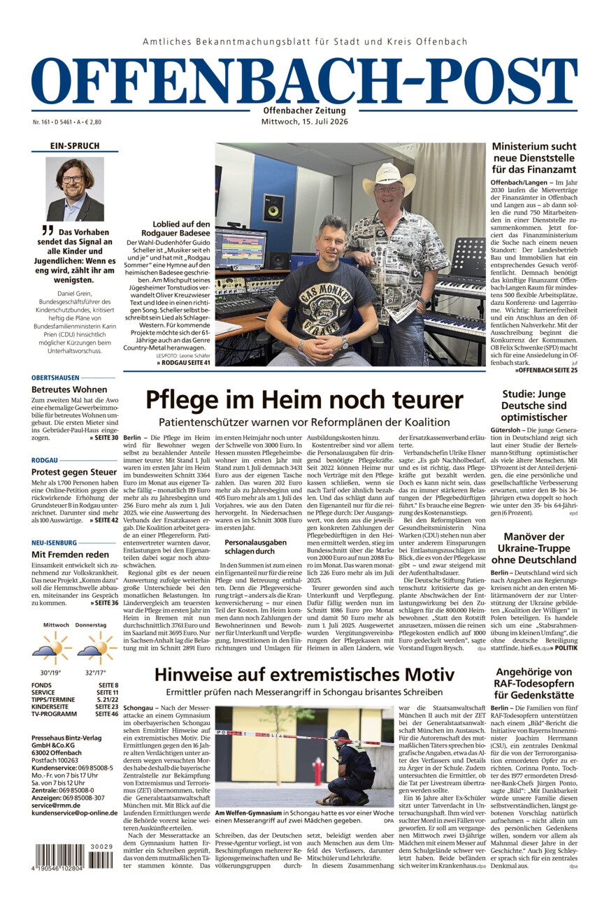 Offenbach-Post vom Mittwoch, 15.07.2026