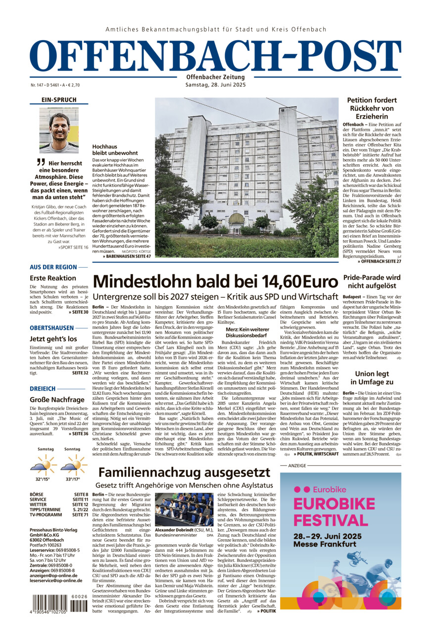 Offenbach-Post vom Samstag, 28.06.2025