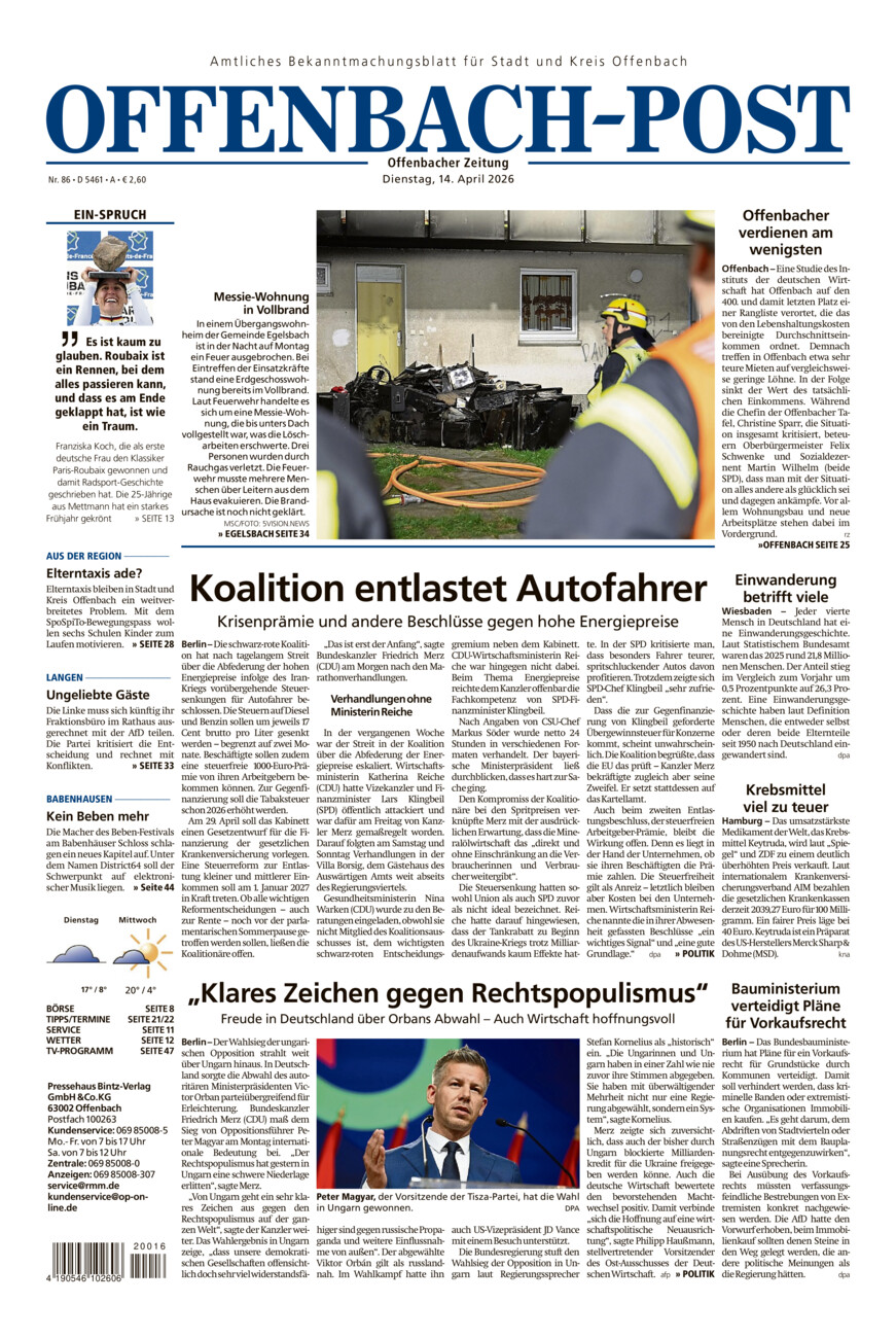 Offenbach-Post vom Dienstag, 14.04.2026