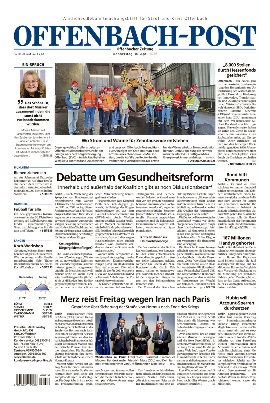 Offenbach-Post vom Donnerstag, 16.04.2026