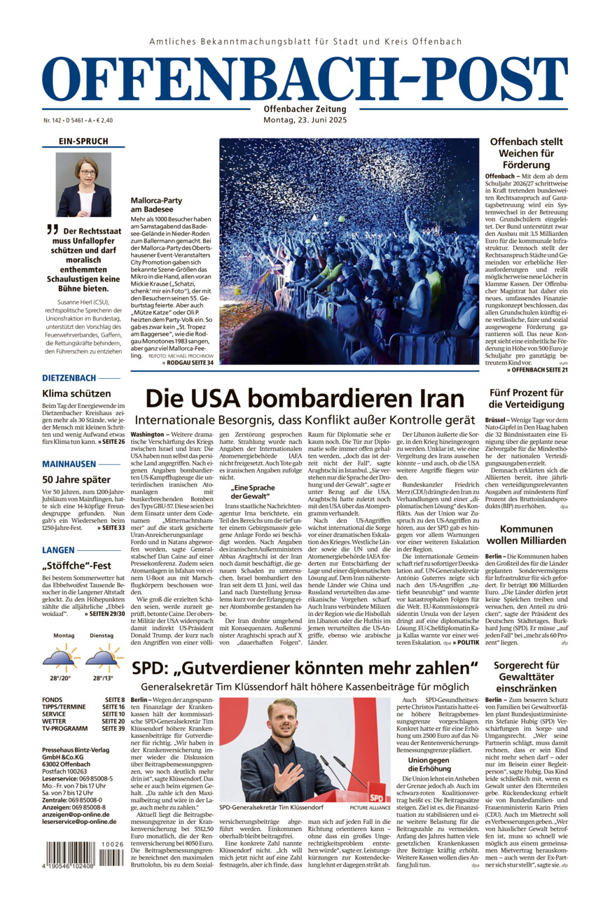 Offenbach-Post vom Montag, 23.06.2025