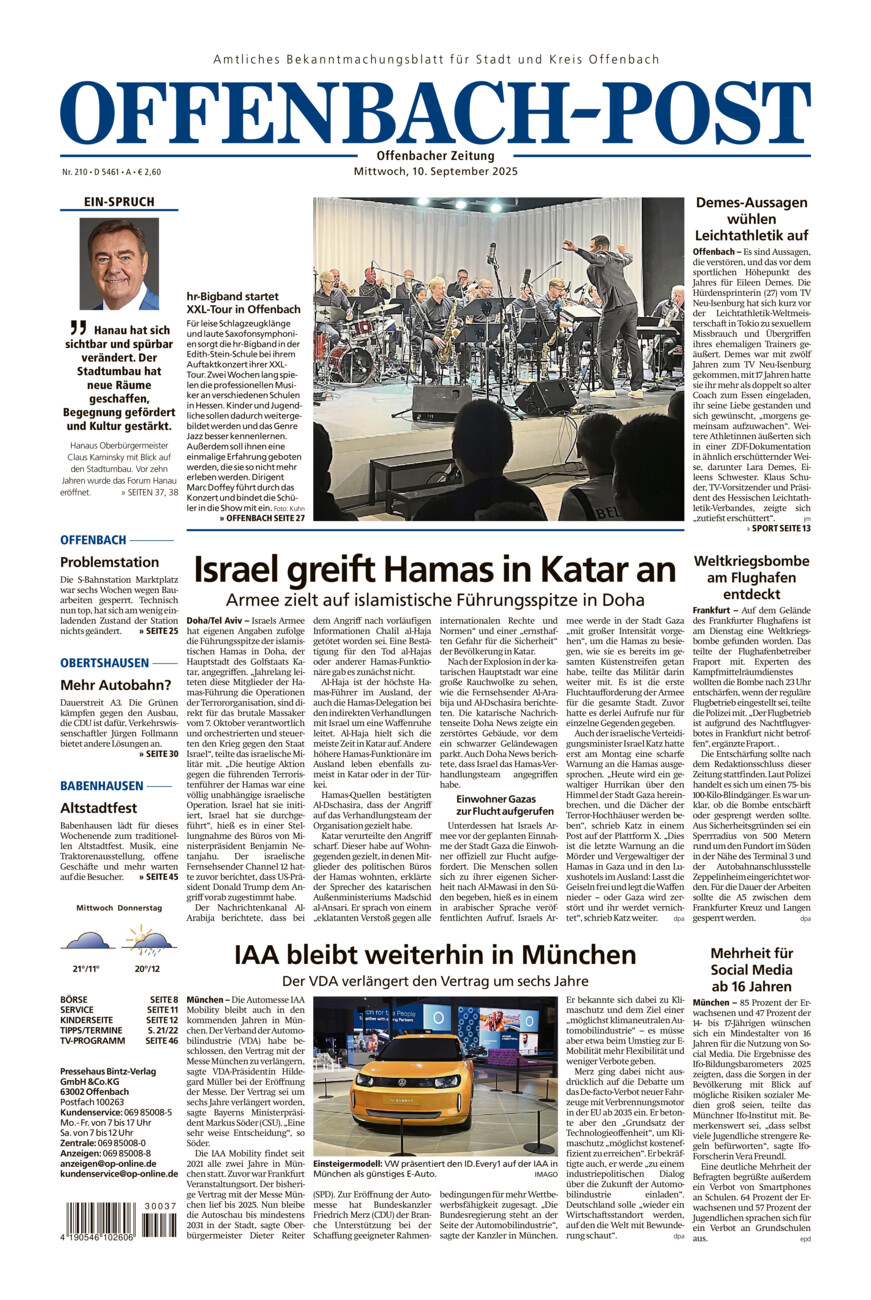 Offenbach-Post vom Mittwoch, 10.09.2025