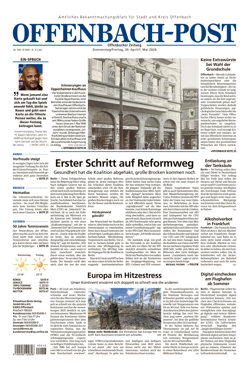 Offenbach-Post vom Donnerstag, 30.04.2026
