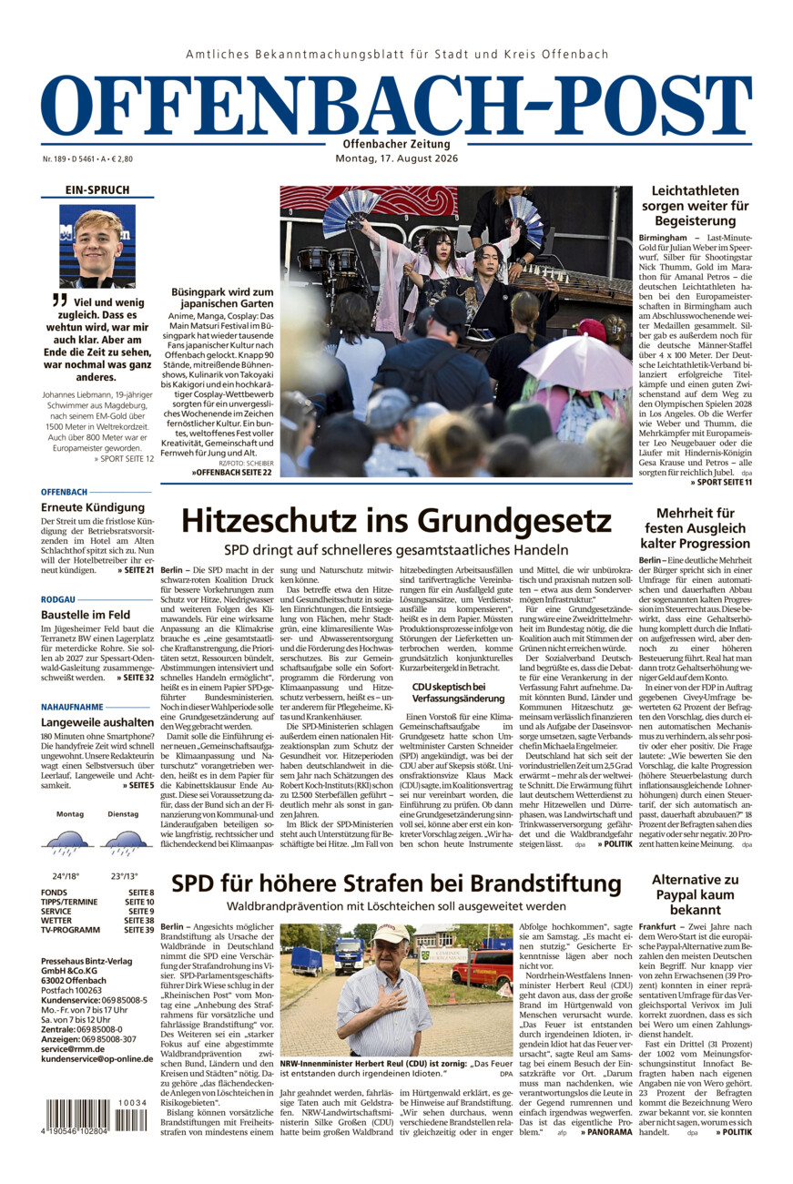 Offenbach-Post vom Montag, 17.08.2026