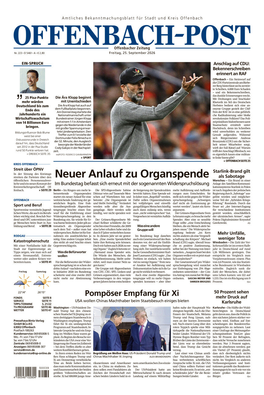 Offenbach-Post vom Freitag, 25.09.2026