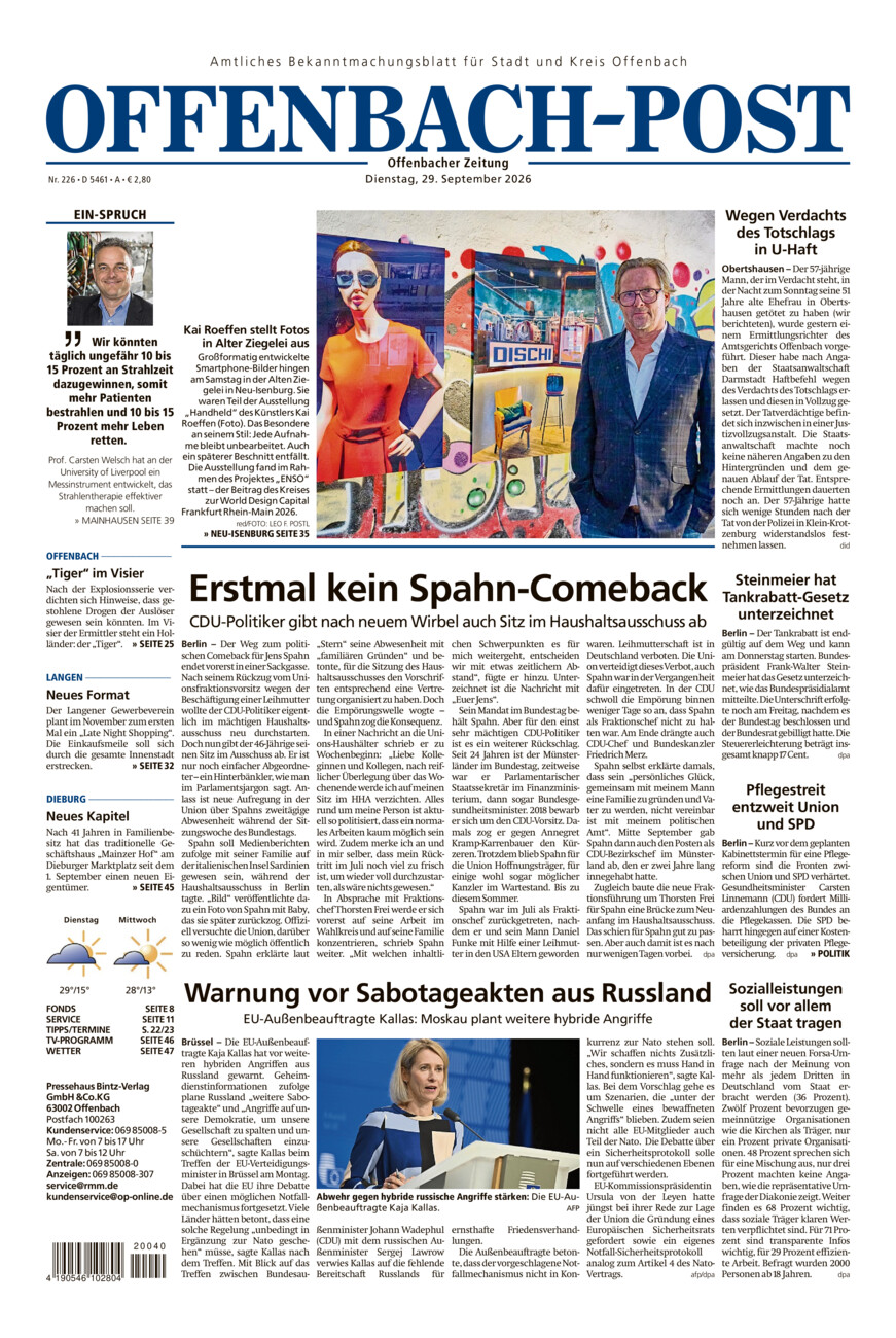 Offenbach-Post vom Dienstag, 29.09.2026