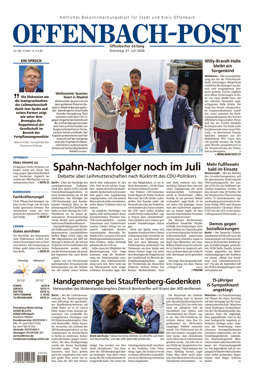 Offenbach-Post vom Dienstag, 21.07.2026