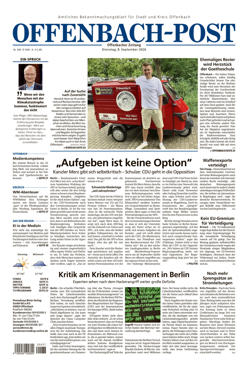 Offenbach-Post vom Dienstag, 08.09.2026