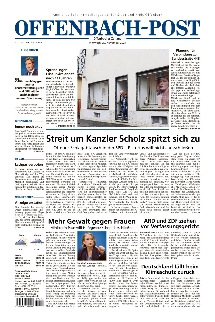 Offenbach-Post vom Mittwoch, 20.11.2024