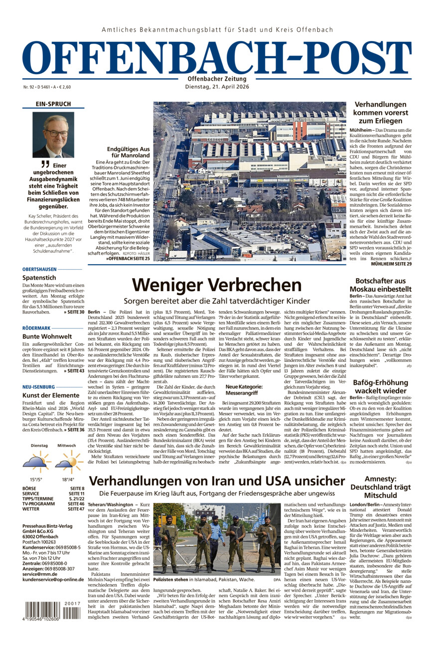 Offenbach-Post vom Dienstag, 21.04.2026