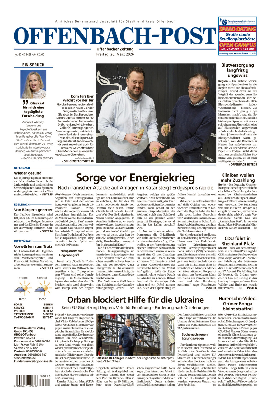 Offenbach-Post vom Freitag, 20.03.2026