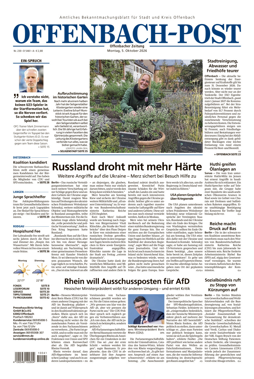 Offenbach-Post vom Montag, 05.10.2026