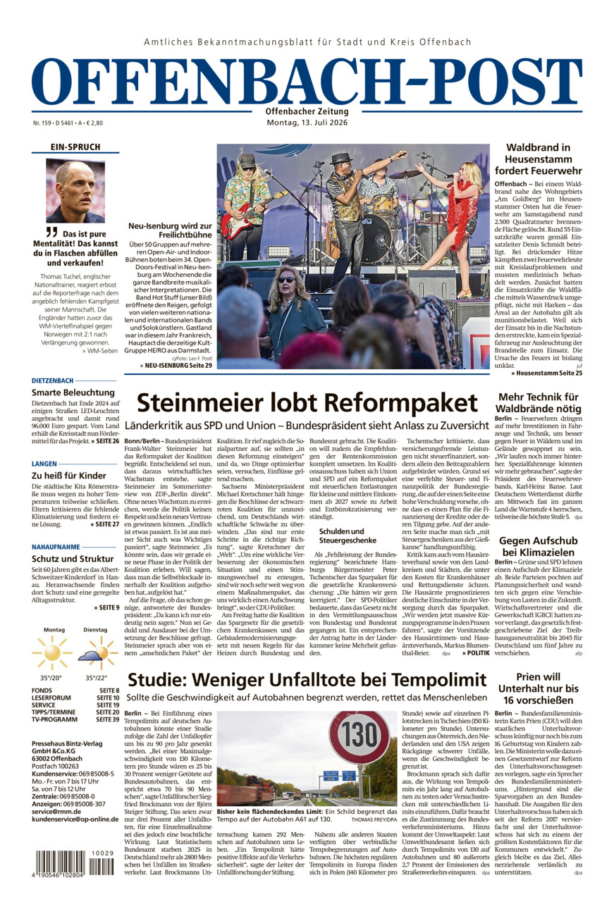 Offenbach-Post vom Montag, 13.07.2026