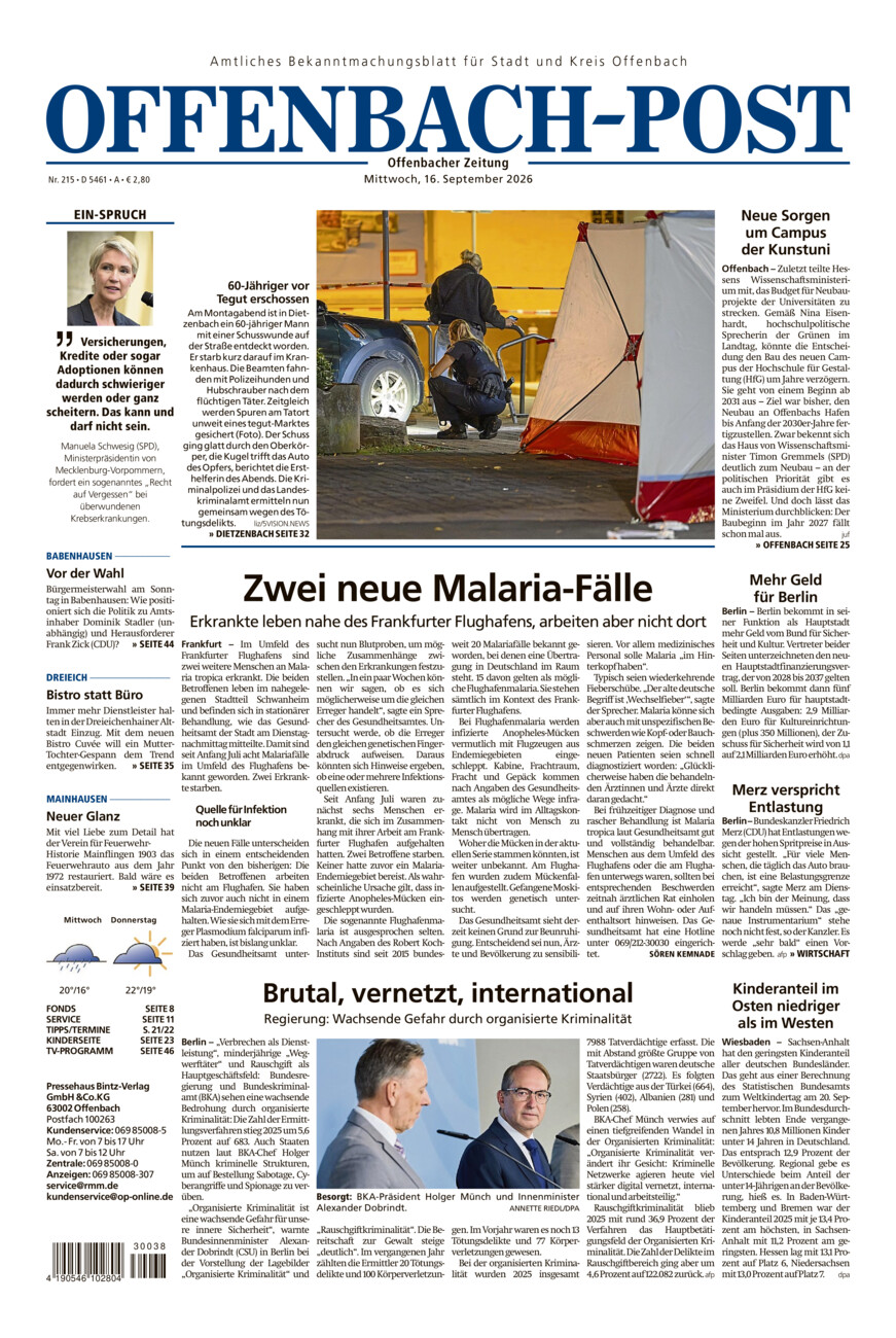 Offenbach-Post vom Mittwoch, 16.09.2026