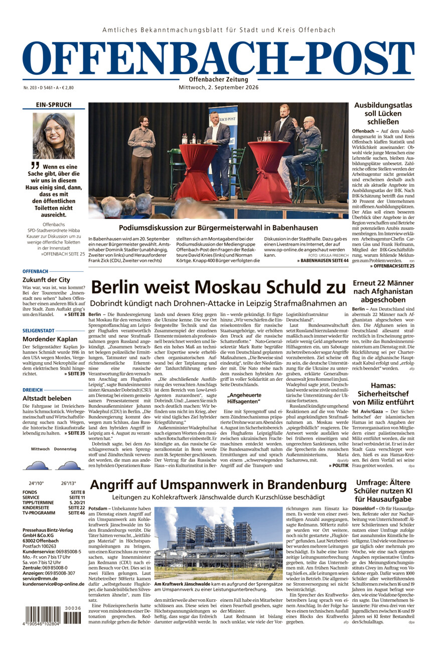 Offenbach-Post vom Mittwoch, 02.09.2026