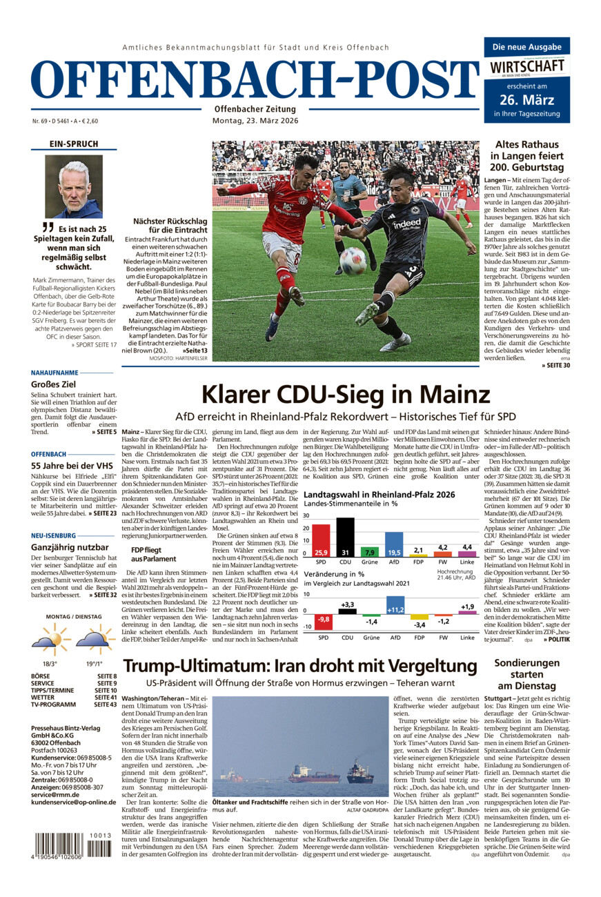 Offenbach-Post vom Montag, 23.03.2026