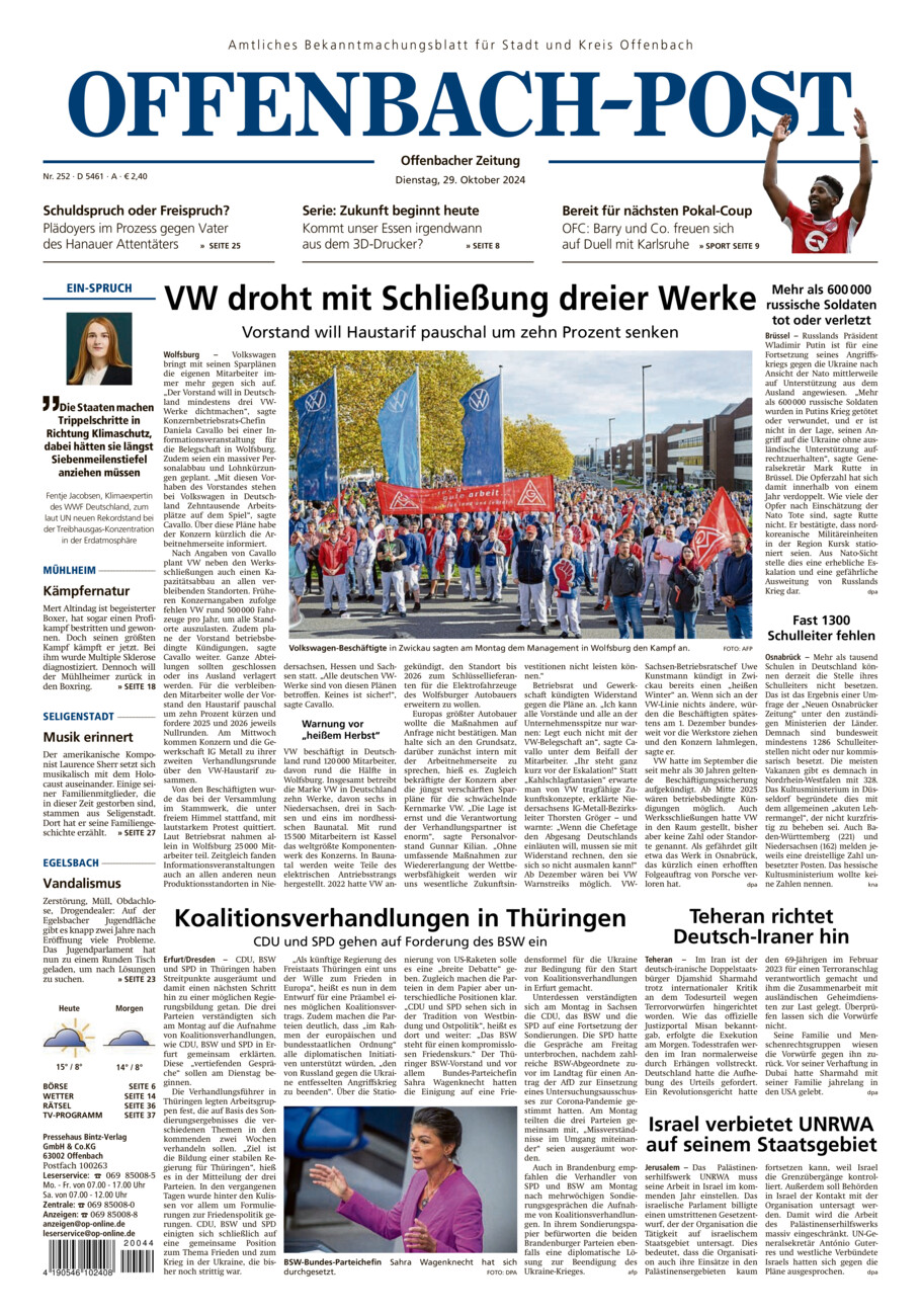 Offenbach-Post vom Dienstag, 29.10.2024