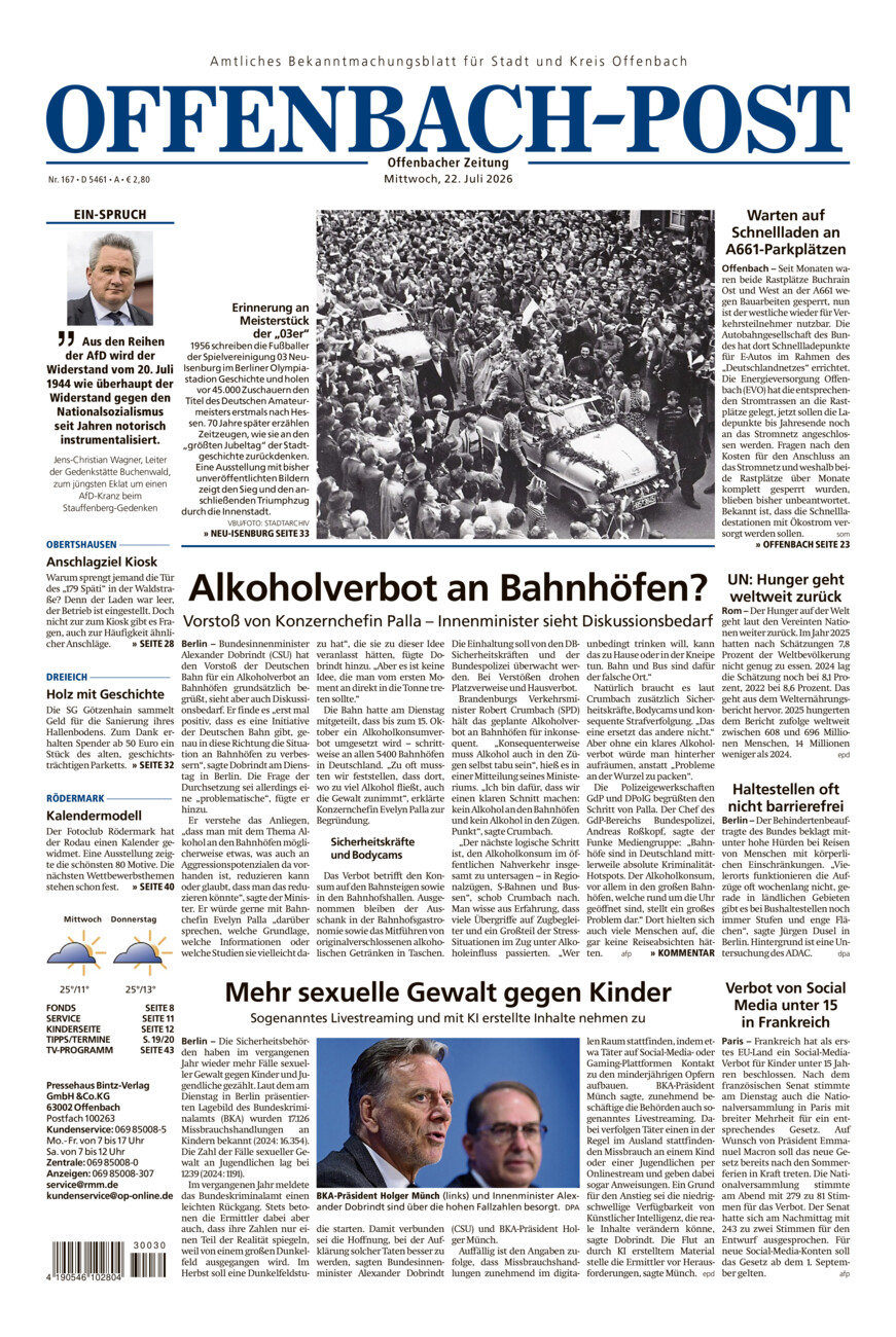 Offenbach-Post vom Mittwoch, 22.07.2026