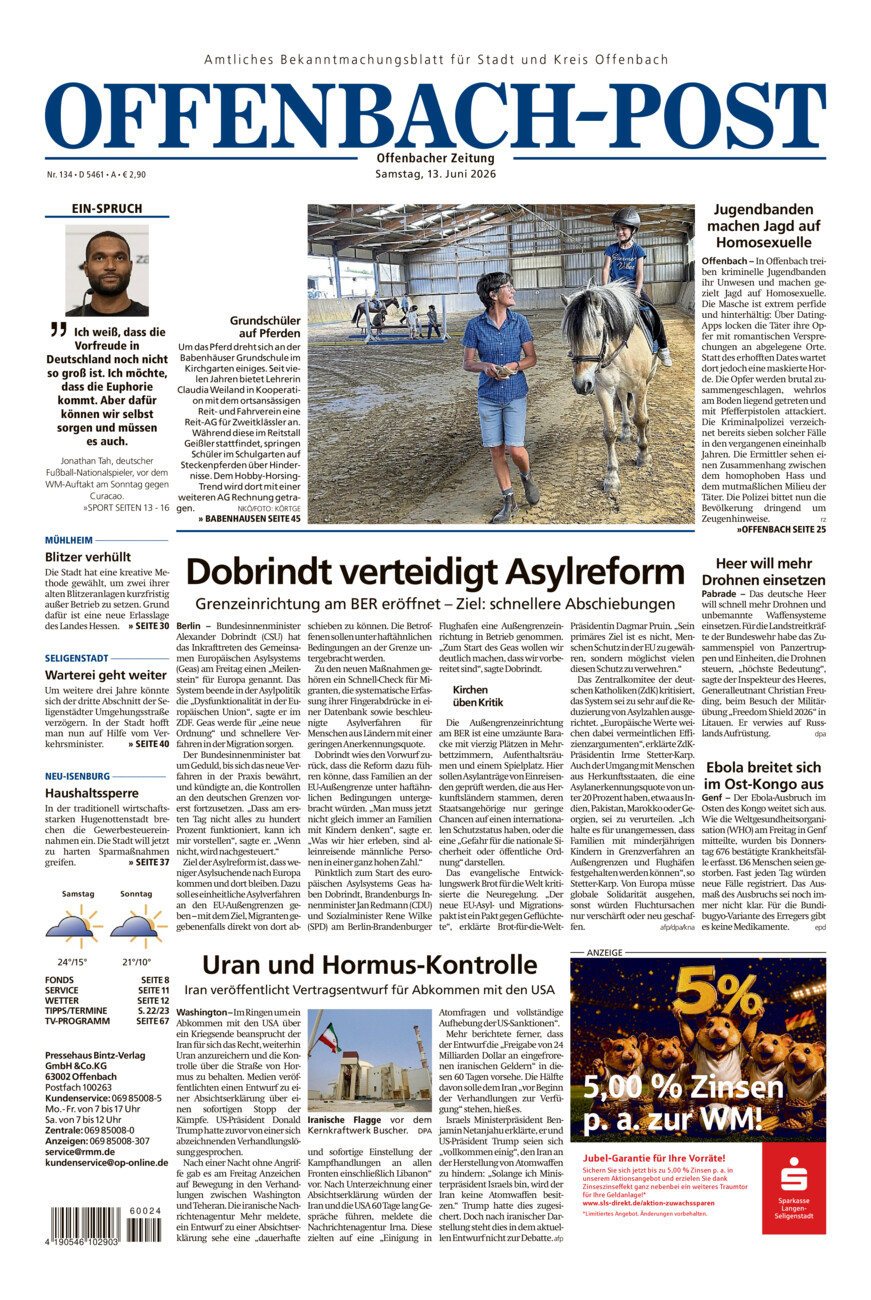 Offenbach-Post vom Samstag, 13.06.2026