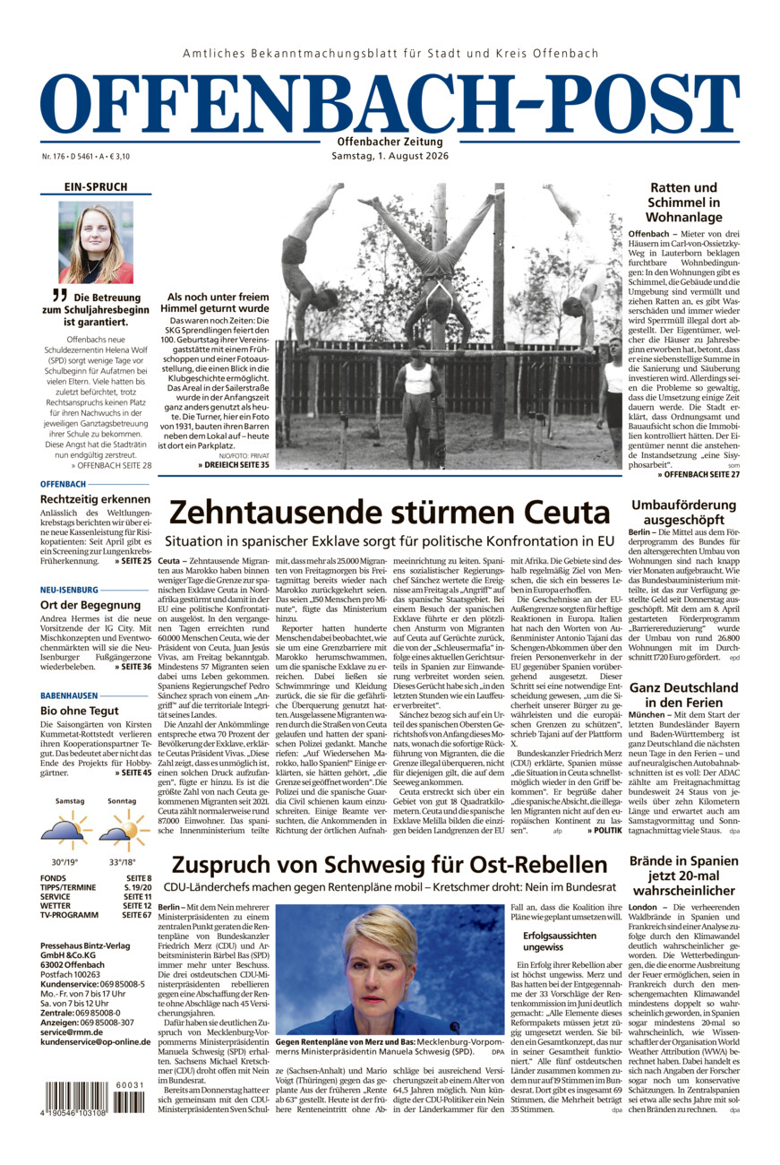 Offenbach-Post vom Samstag, 01.08.2026