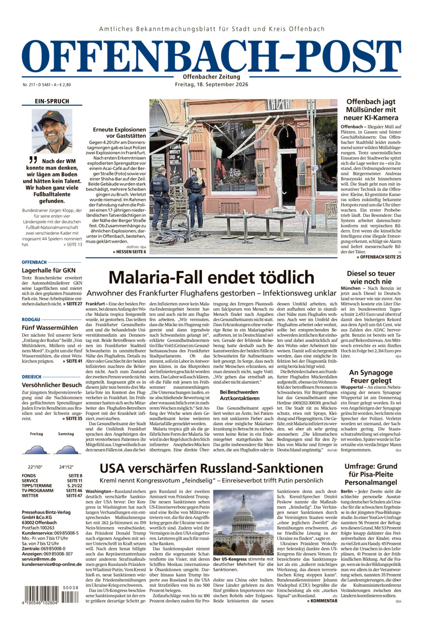 Offenbach-Post vom Freitag, 18.09.2026