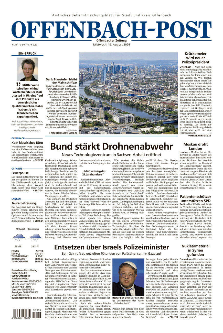 Offenbach-Post vom Mittwoch, 19.08.2026