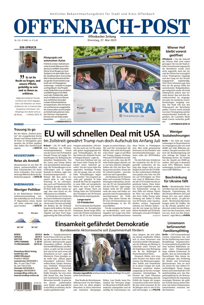 Offenbach-Post vom Dienstag, 27.05.2025