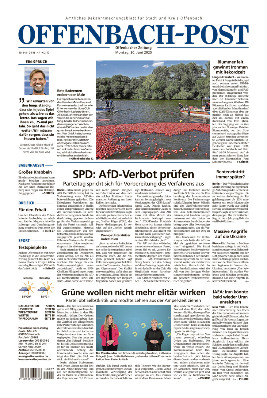 Offenbach-Post vom Montag, 30.06.2025