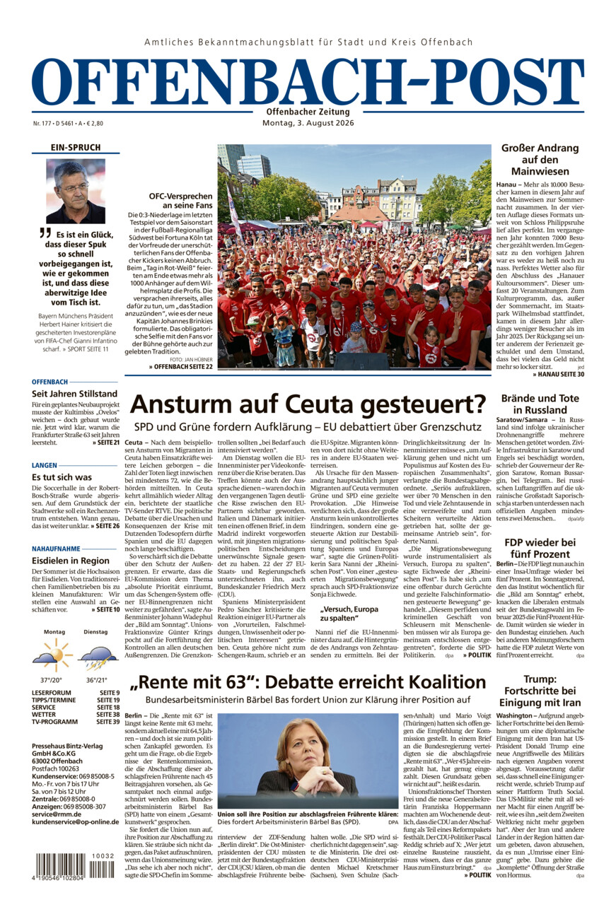 Offenbach-Post vom Montag, 03.08.2026