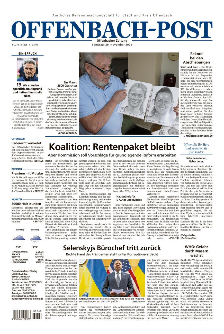 Offenbach-Post vom Samstag, 29.11.2025